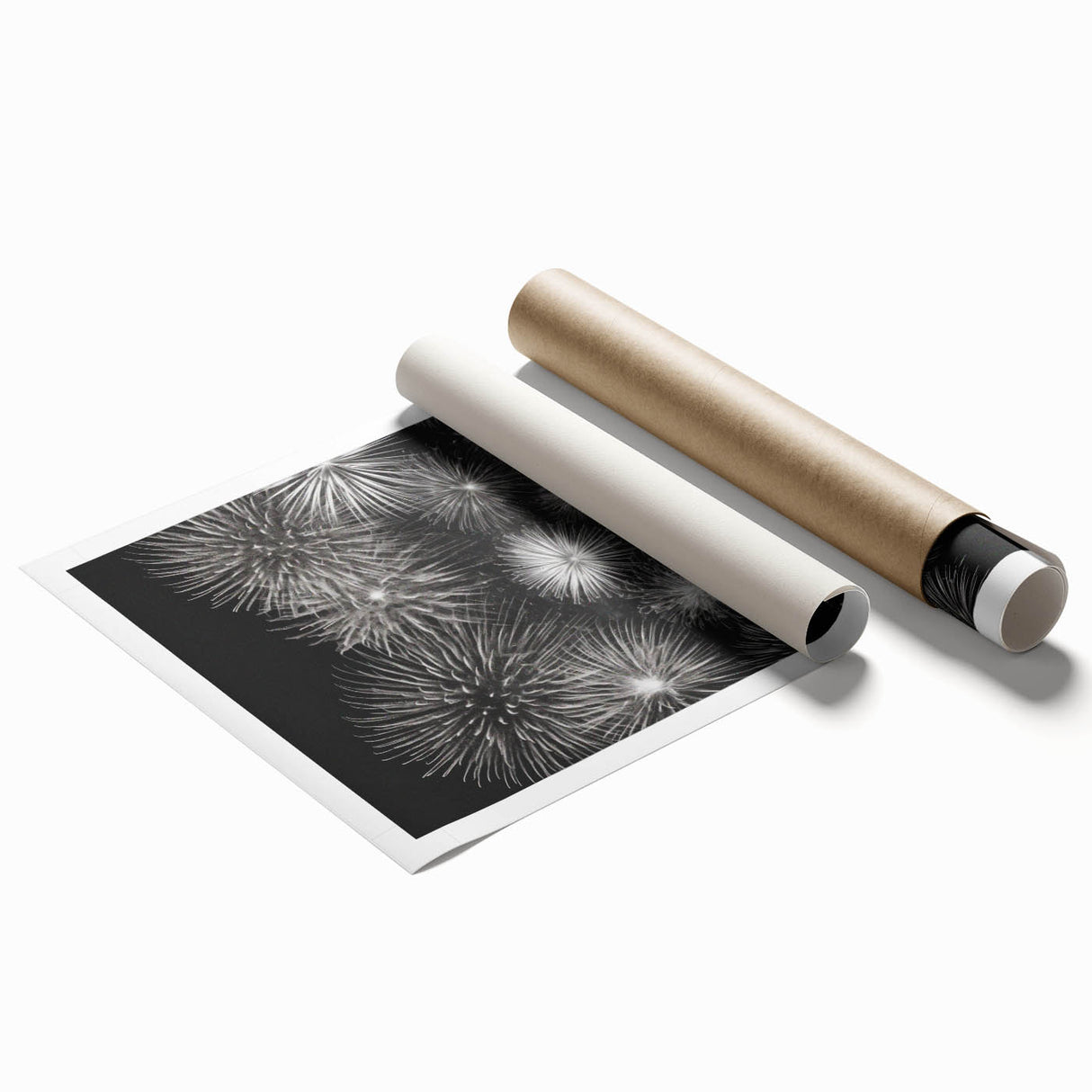 Extra large rolled print featuring a winter floral design in muted blues and grays, suitable for classy bathroom wall art.