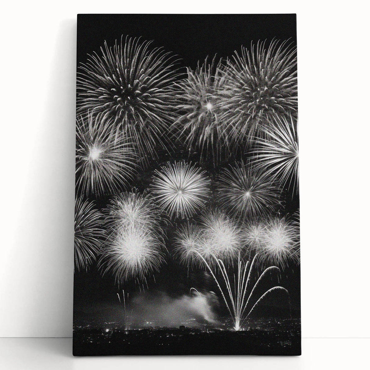 Winter-themed black and white abstract art on large stretched canvas, suitable for kitchen or bedroom decor.