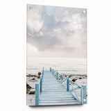 Large abstract wall art in vibrant blue and orange hues, acrylic print, ideal for modern bedroom or dining room decor.