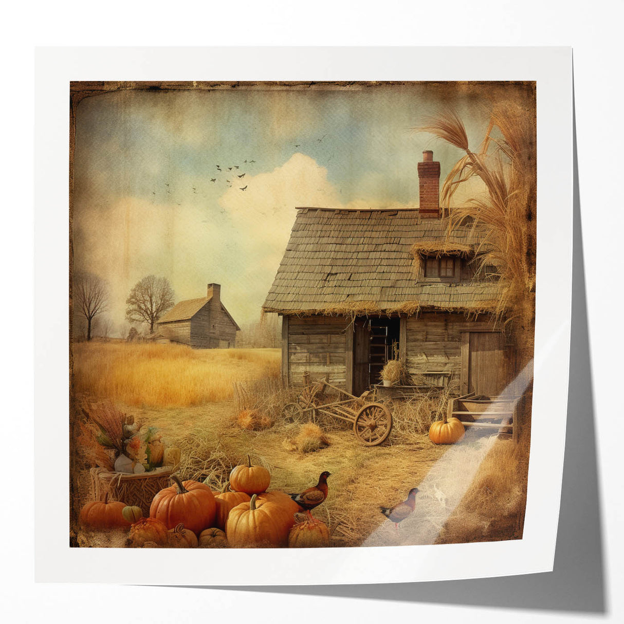 Farmhouse Style Wall Decor with Pumpkins and Barn - Country Style Art