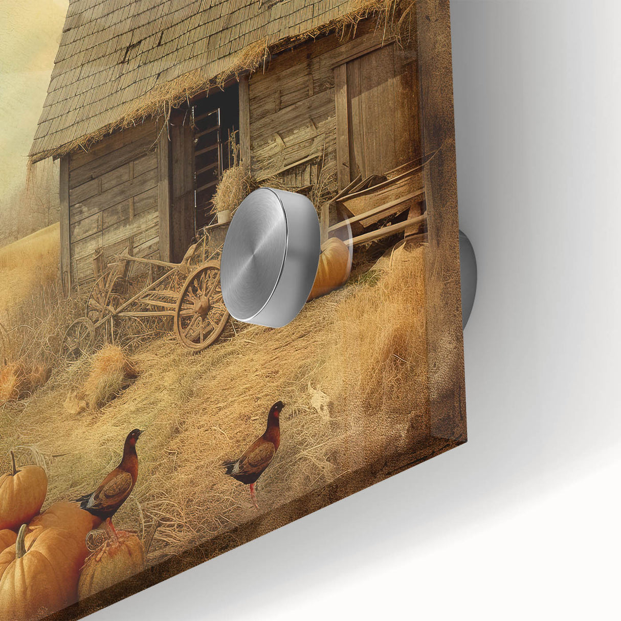 Farmhouse Style Wall Decor with Pumpkins and Barn - Country Style Art