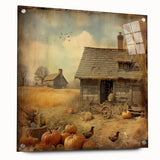 Farmhouse Style Wall Decor with Pumpkins and Barn - Country Style Art