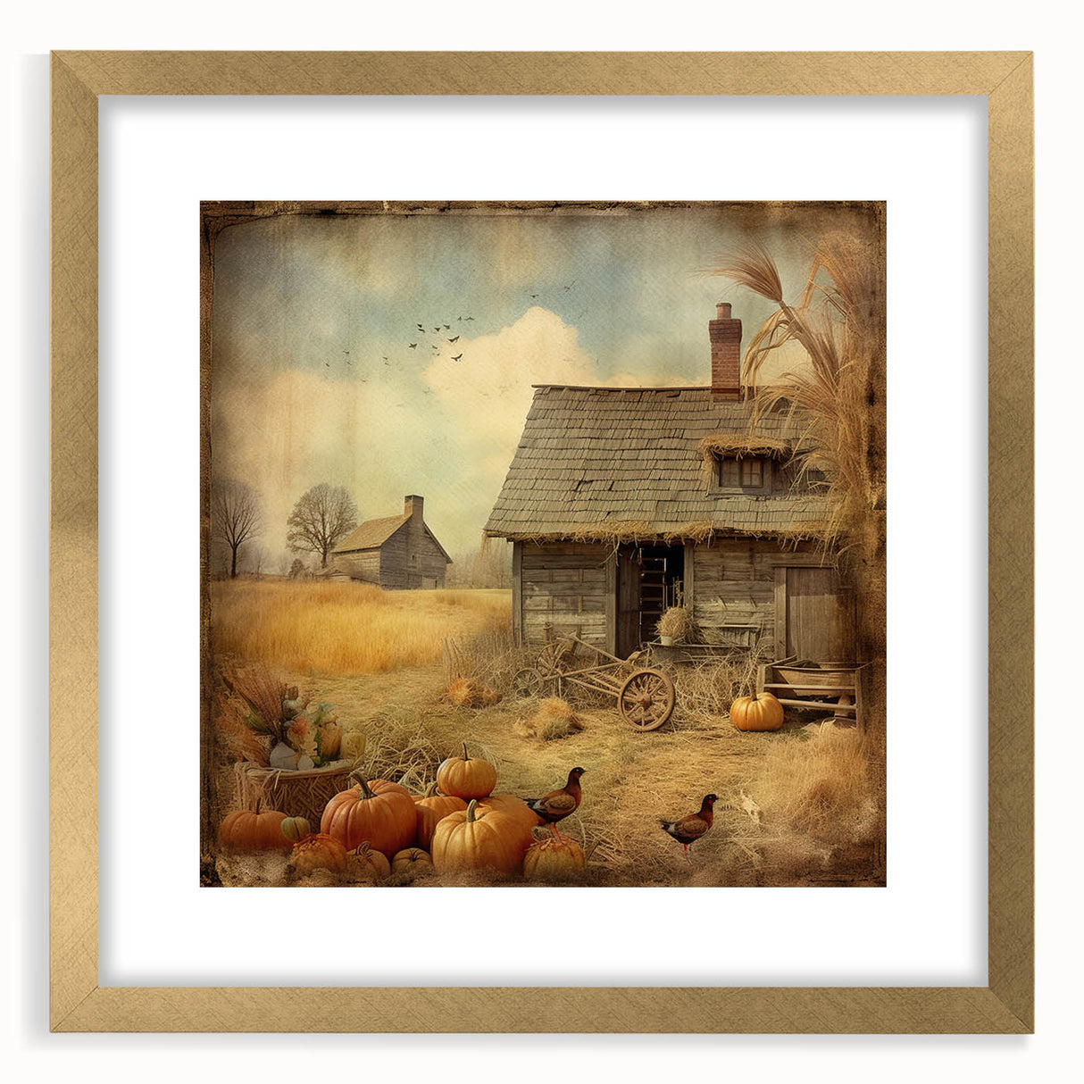 Farmhouse Style Wall Decor with Pumpkins and Barn - Country Style Art