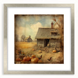 Farmhouse Style Wall Decor with Pumpkins and Barn - Country Style Art