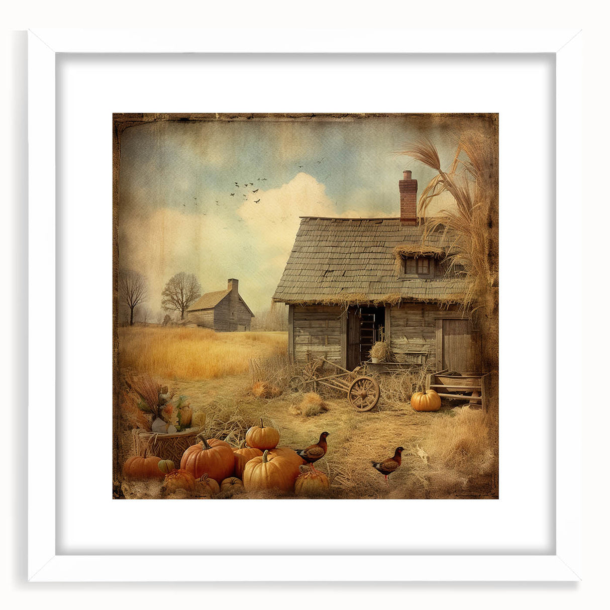 Farmhouse Style Wall Decor with Pumpkins and Barn - Country Style Art