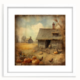 Farmhouse Style Wall Decor with Pumpkins and Barn - Country Style Art