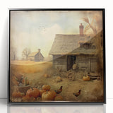 Farmhouse Style Wall Decor with Pumpkins and Barn - Country Style Art