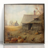 Farmhouse Style Wall Decor with Pumpkins and Barn - Country Style Art