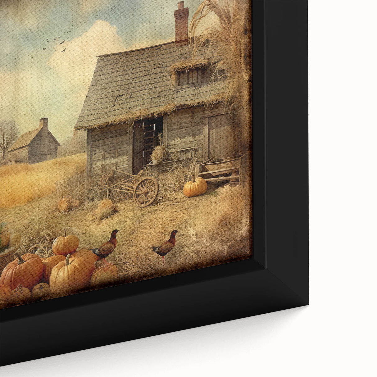 Farmhouse Style Wall Decor with Pumpkins and Barn - Country Style Art