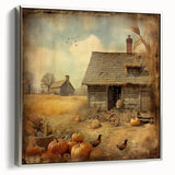 Farmhouse Style Wall Decor with Pumpkins and Barn - Country Style Art