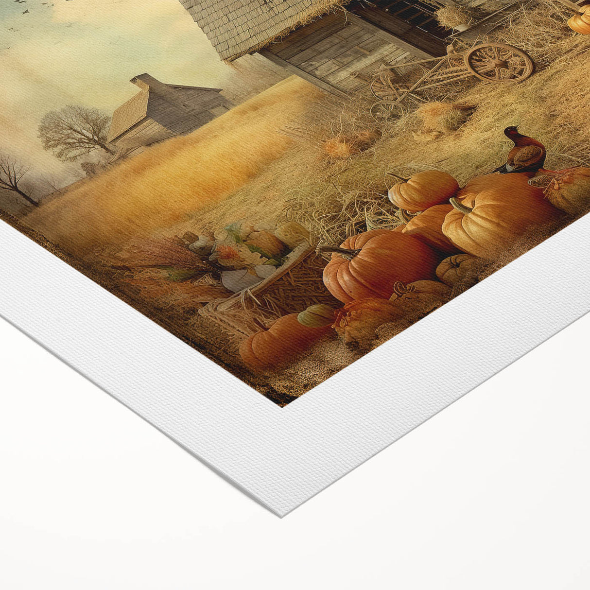 Farmhouse Style Wall Decor with Pumpkins and Barn - Country Style Art