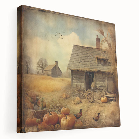 Farmhouse Style Wall Decor with Pumpkins and Barn - Country Style Art