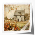 Vintage Farmhouse Prints with Sunflowers and Cottage - Rustic Wall Art