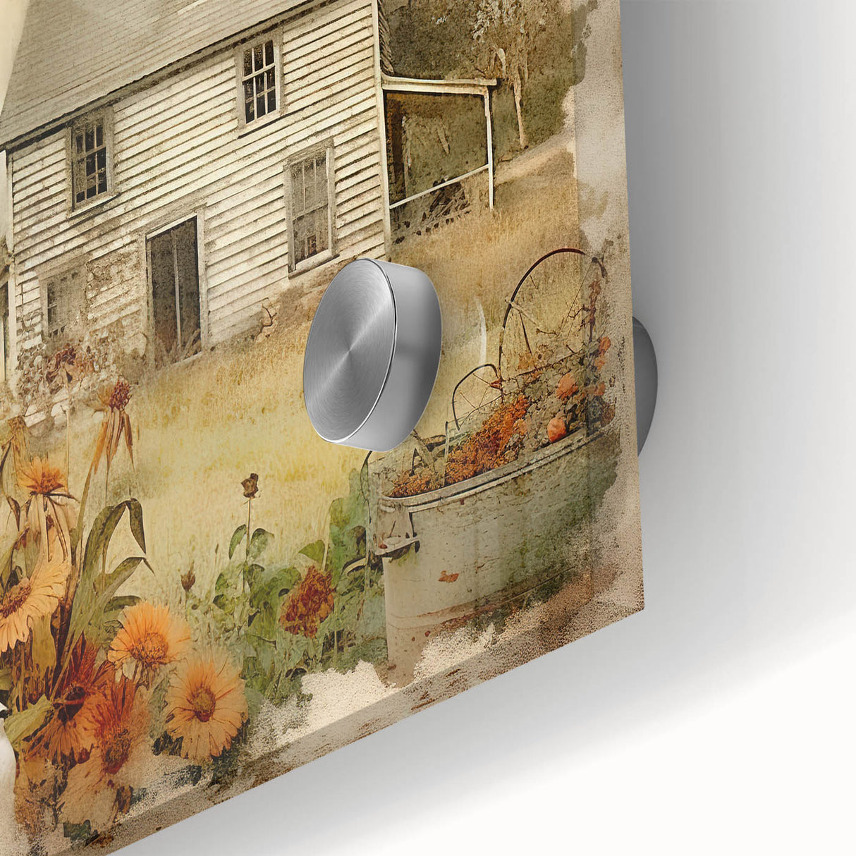 Vintage Farmhouse Prints with Sunflowers and Cottage - Rustic Wall Art