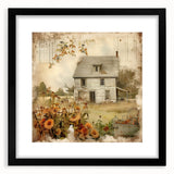 Vintage Farmhouse Prints with Sunflowers and Cottage - Rustic Wall Art