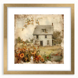 Vintage Farmhouse Prints with Sunflowers and Cottage - Rustic Wall Art