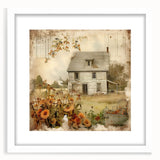 Vintage Farmhouse Prints with Sunflowers and Cottage - Rustic Wall Art