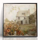 Vintage Farmhouse Prints with Sunflowers and Cottage - Rustic Wall Art