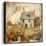 Vintage Farmhouse Prints with Sunflowers and Cottage - Rustic Wall Art