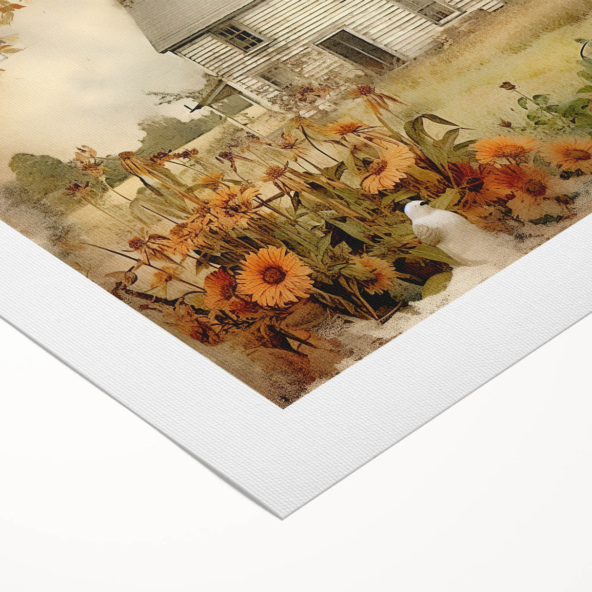 Vintage Farmhouse Prints with Sunflowers and Cottage - Rustic Wall Art