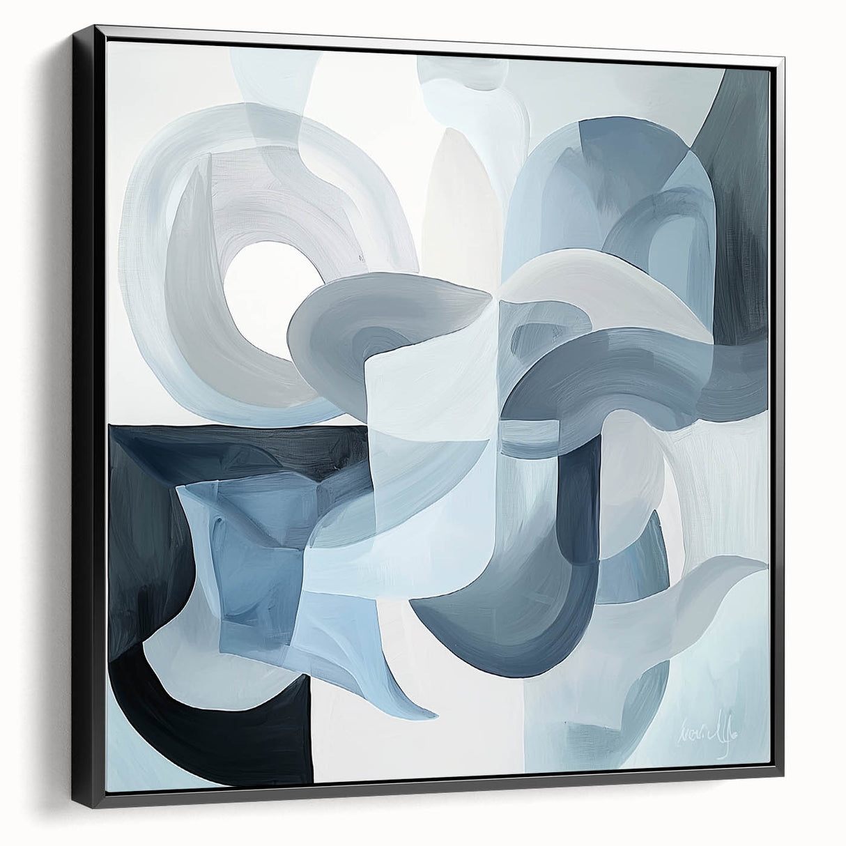 Contemporary Living Room Wall Art – Abstract Blue & Gray Canvas