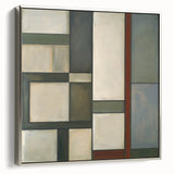 Framed canvas artwork showcasing a modern abstract geometric design with silver accents, displayed in a sleek side view to highlight its contemporary elegance and finish.
