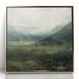 Framed acrylic wall art showcasing an abstract landscape design with gold accents, perfect for modern home decor. The piece features vibrant colors and intricate textures, enhancing any living space's aesthetic appeal.