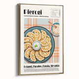 Framed canvas wall art depicting various food dishes in a vintage poster style, set against a black background.