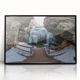 Framed acrylic artwork depicting a stunning landscape of canyons in vibrant colors, featuring a sleek black frame that enhances the modern aesthetic. Ideal for home decor.