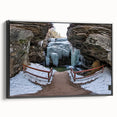 Framed canvas artwork depicting a stunning landscape of canyons in warm earthy tones, showcasing intricate details and textures, perfect for enhancing home decor.
