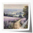 Vibrant landscape wall art print showcasing a serene countryside scene with lush green fields, blue skies, and distant mountains, ideal for home decor.
