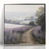 Framed acrylic wall art showcasing a serene landscape in vibrant greens and blues, perfect for enhancing home decor with a countryside theme. Ideal for nature lovers.