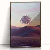 Framed acrylic artwork showcasing a vibrant landscape with golden hues, featuring rolling fields under a clear sky. Perfect for enhancing modern home decor.
