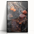 Large abstract wall art in black and white, framed in black acrylic, featuring mid-century modernist design.