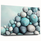 Large abstract wall art featuring close-up nature elements in vibrant greens and blues on acrylic glass.