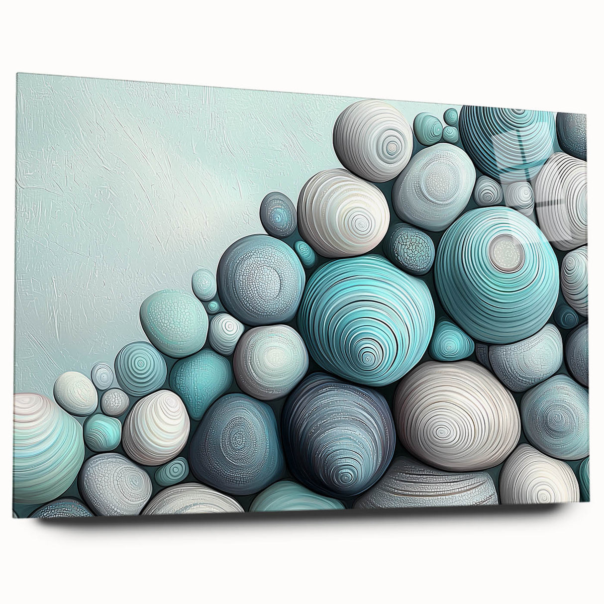 Large abstract wall art featuring close-up nature elements in vibrant green and brown tones on acrylic glass.