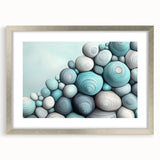 Textured art depicting abstract nature elements in muted green and brown tones, framed with a silver mat.