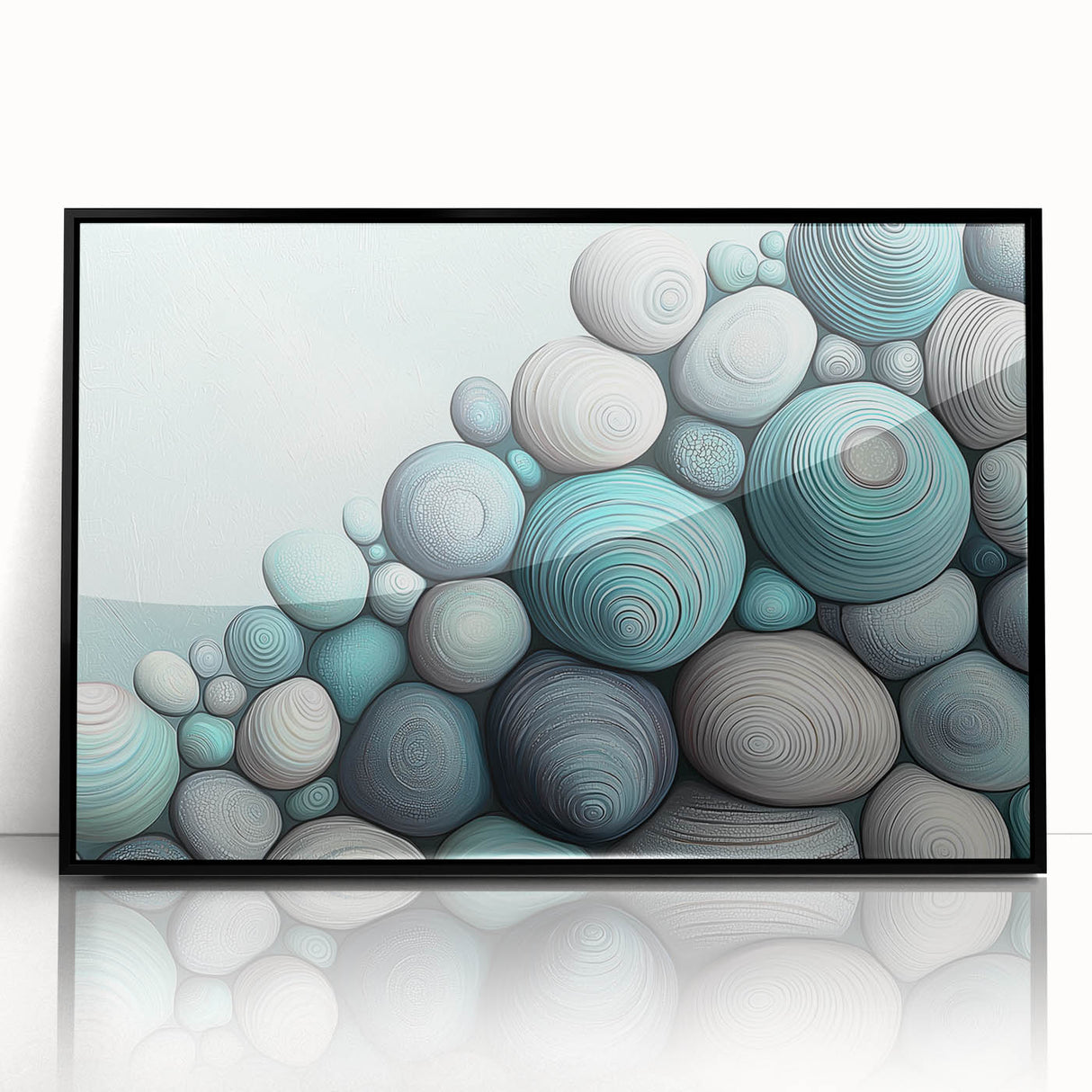 Large abstract wall art featuring organic forms in earthy tones on a black acrylic frame.