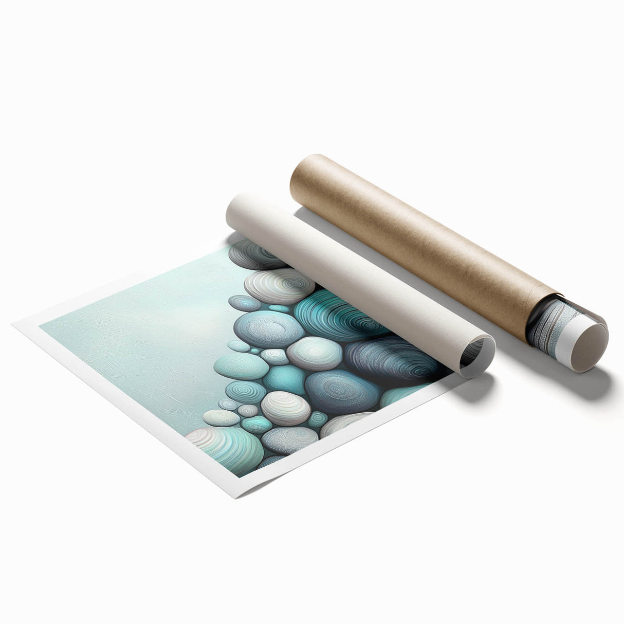 Close-up floral art in soft pastel shades on a rolled print, suitable for large bathroom or living room walls.