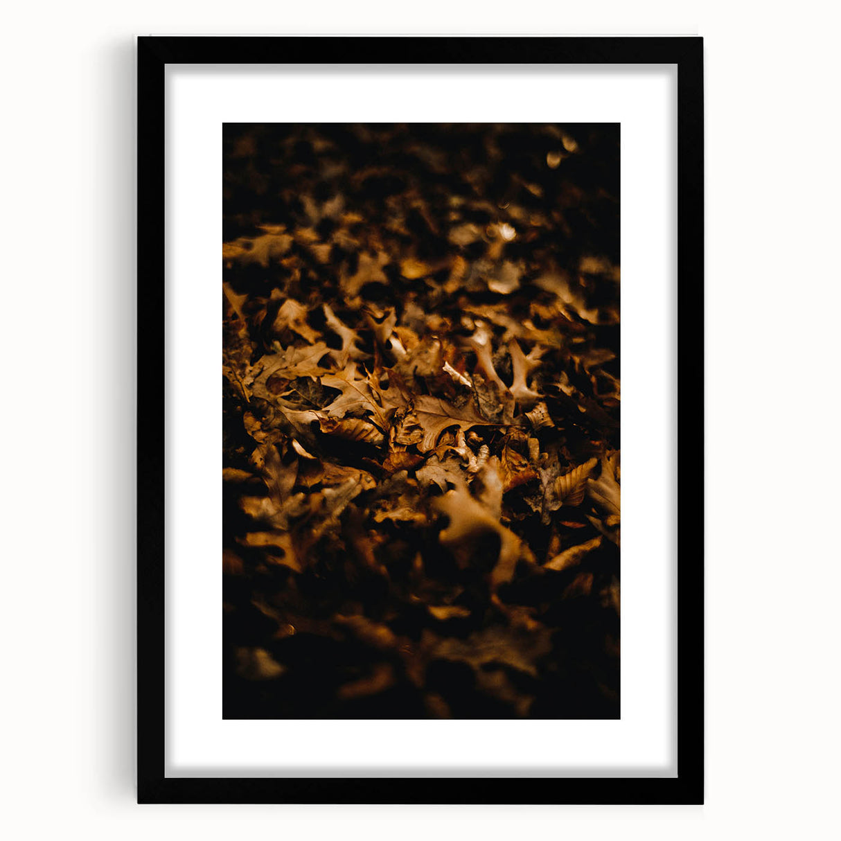 Extra large abstract art print featuring vibrant fall colors on a textured canvas, framed in black.