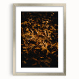 Textured abstract art print depicting autumn colors in silver frame, suitable for bedroom wall decor.