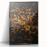 Mid-century modernist art depicting autumn trees in orange and brown tones on a framed acrylic print.
