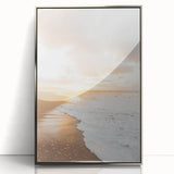 Mid-century modernist art depicting summer, with vibrant colors on a silver-framed acrylic, ideal for nursery wall art.