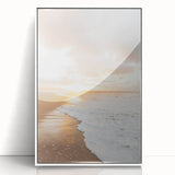 Art deco poster featuring a stylized summer scene in pastel colors on a white acrylic framed print.