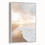 Vintage poster art of a colorful summer scene on framed canvas, ideal for living room decor.