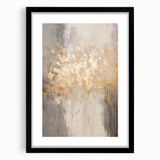 Abstract art print featuring textured, colorful swirls in cool winter tones on a large black-framed canvas.