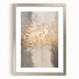Textured abstract art print depicting winter themes in muted blue and white tones, framed in silver, ideal for bedroom art.