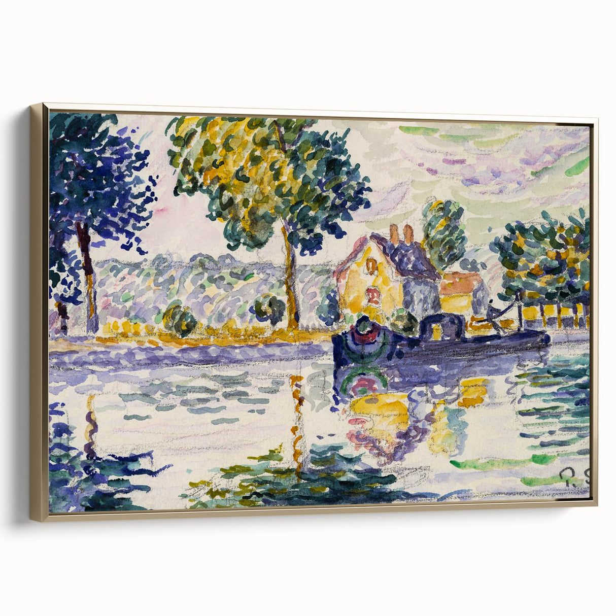 Modern Wall Art: Tranquil River Scene with Impressionist Style