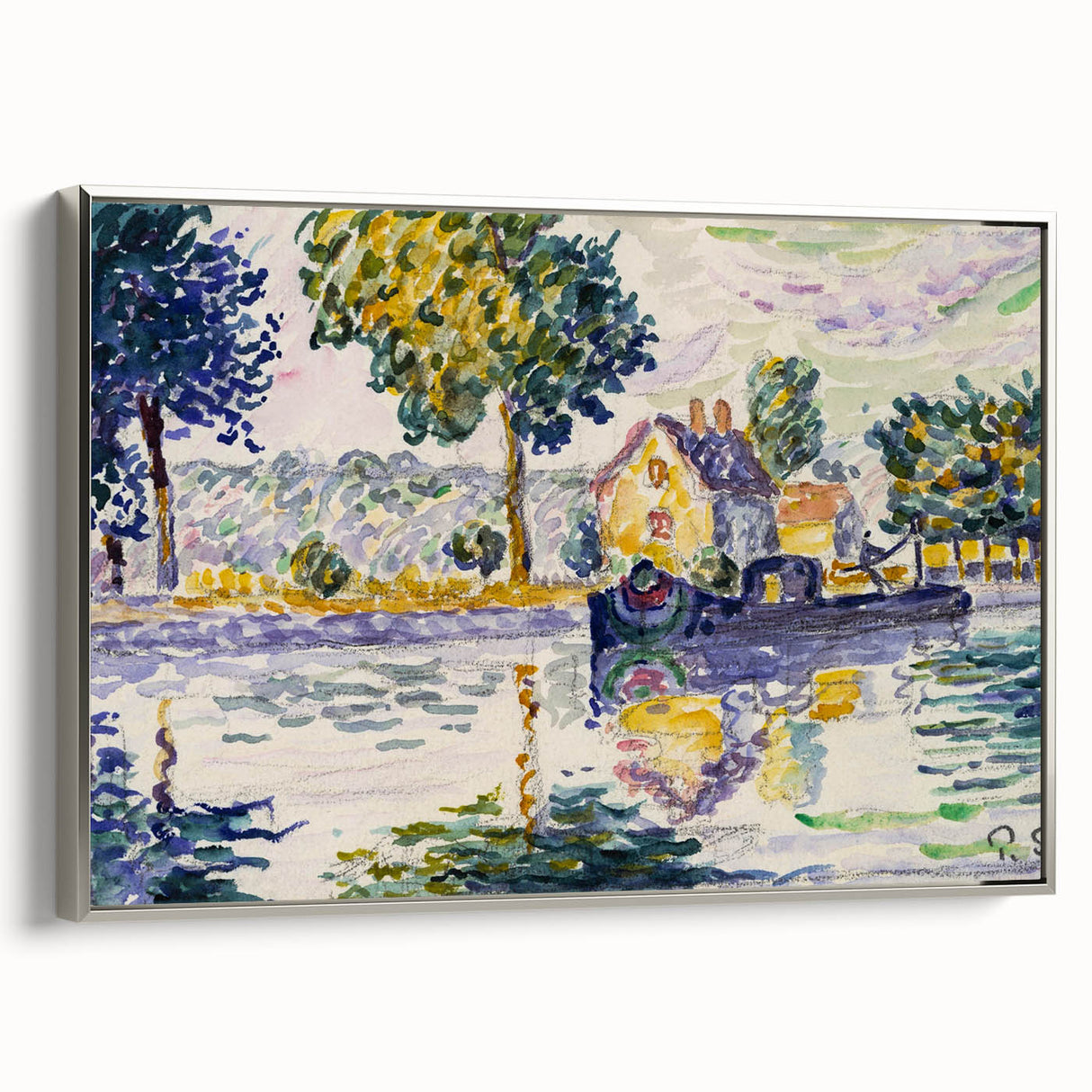 Modern Wall Art: Tranquil River Scene with Impressionist Style