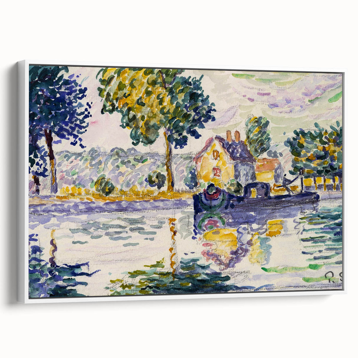 Modern Wall Art: Tranquil River Scene with Impressionist Style